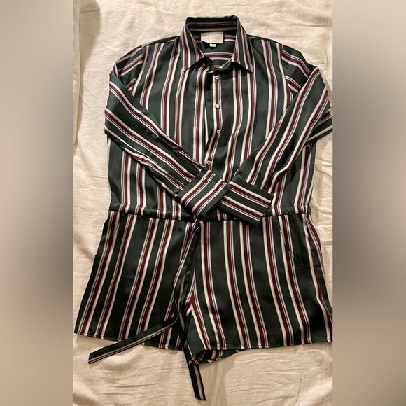 ALEXIS *Monet* green striped button down shirt style romper S - Picture 1 of 4